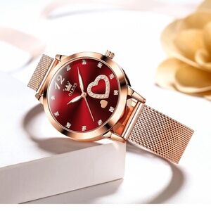 Rose Gold Watch for Women Mesh Strap Fashion Dress Hearts  Quartz Waterproof